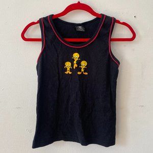 Vintage 90s Tweety Bird Black Tank Top  SIZE M